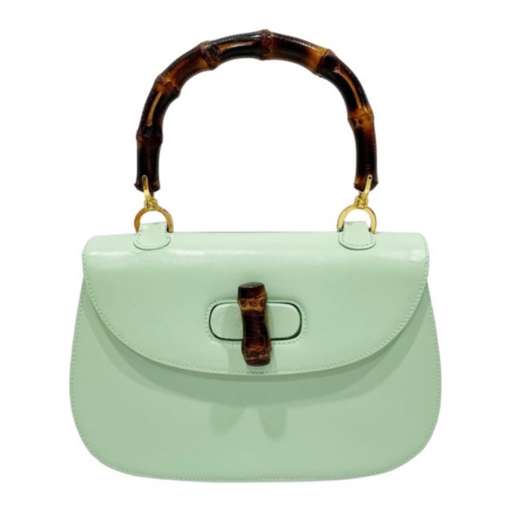 ❤️SOLD❤️Gucci mint green and off white leather vintage bamboo top handle bag - Picture 1 of 12